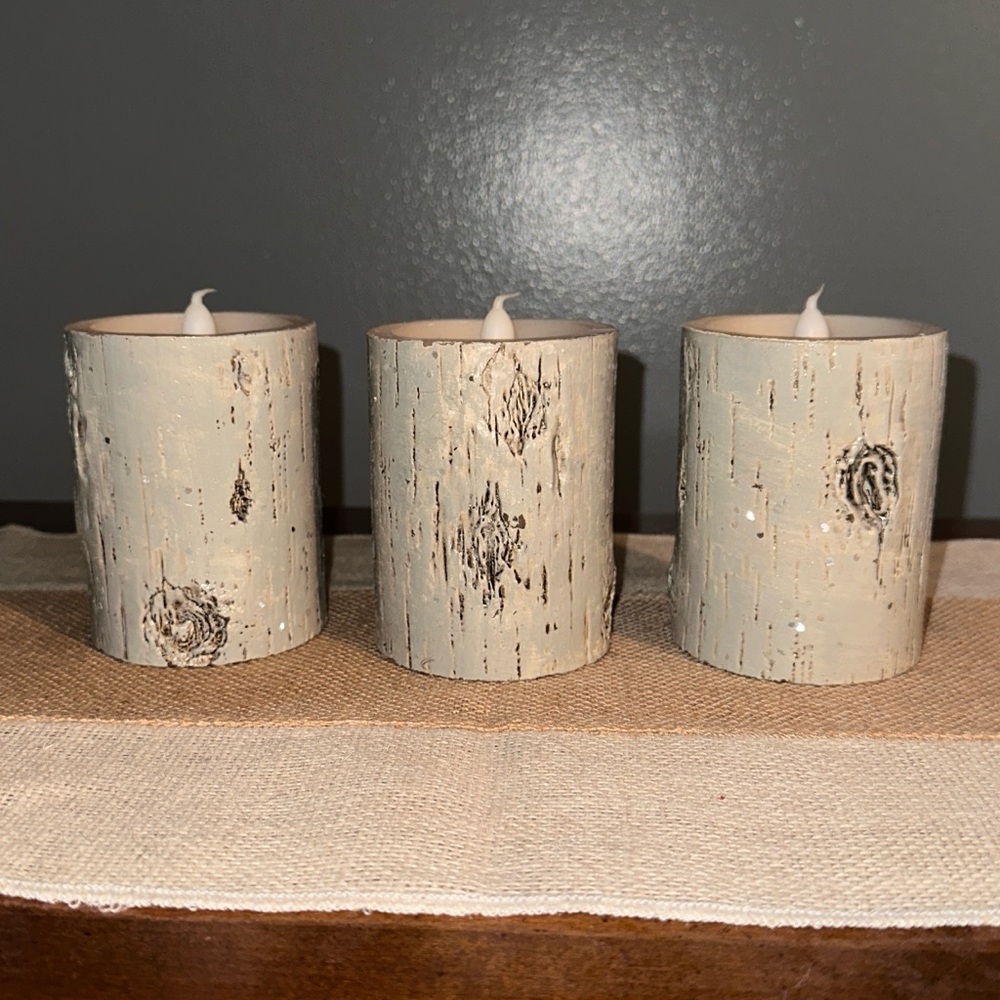 Rustic Birch LED Candle Set in Cream - Unbranded